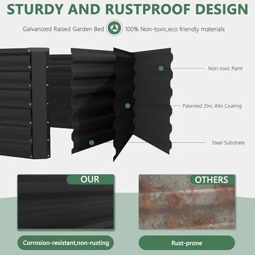 FOOWIN 6x3x2ft Raised Garden Bed Outdoor, Galvanized Steel Garden Beds | Eco-Friendly, Durable & Easy to Assemble thumbnail 6