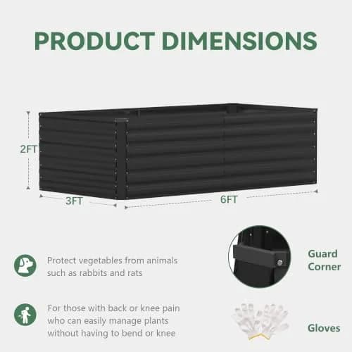 FOOWIN 6x3x2ft Raised Garden Bed Outdoor, Galvanized Steel Garden Beds | Eco-Friendly, Durable & Easy to Assemble thumbnail 2