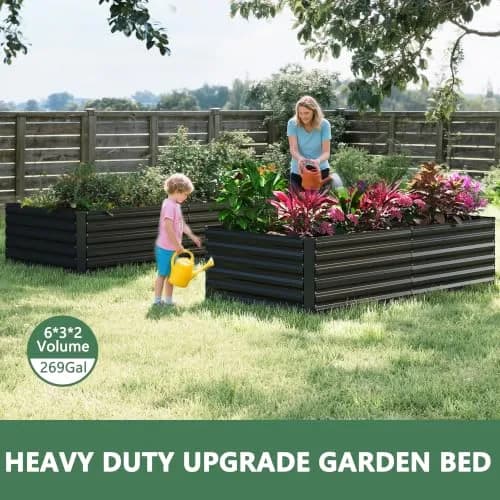 FOOWIN 6x3x2ft Raised Garden Bed Outdoor, Galvanized Steel Garden Beds | Eco-Friendly, Durable & Easy to Assemble thumbnail 3