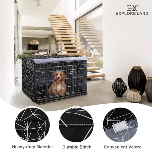 Explore Land Pattern Dog Crate Cover, 42 Inches | Polygonal Design for Standard Wire Crates thumbnail 4