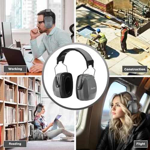 ProCase SNR33dB Noise Reduction Ear Muffs, Adult Hearing Protection, 32dB NRR, Grey | Tactical Style for Shooting & Industrial Use thumbnail 6