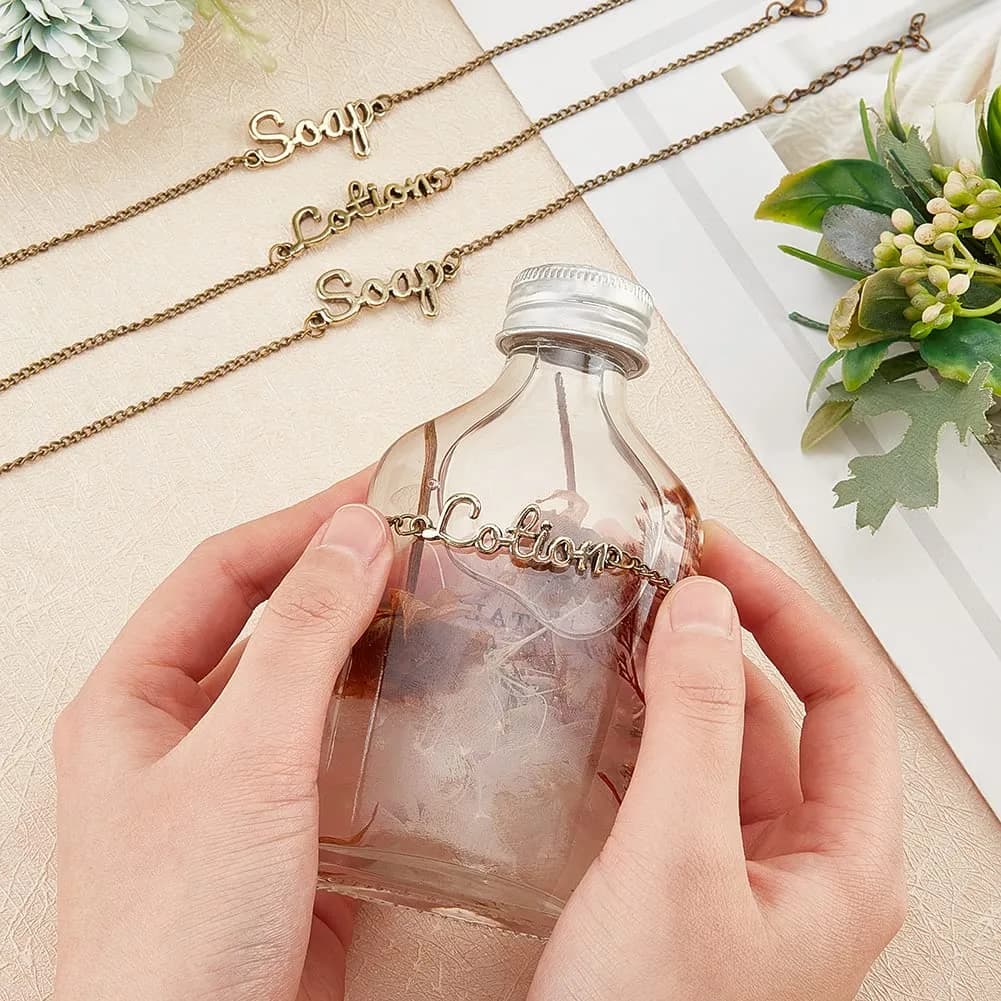 OLYCRAFT 8Pcs Soap and Lotion Dispenser Tags with Chains, Antique Bronze Alloy | Set of 4 Soap Labels & 4 Lotion Labels - view 3