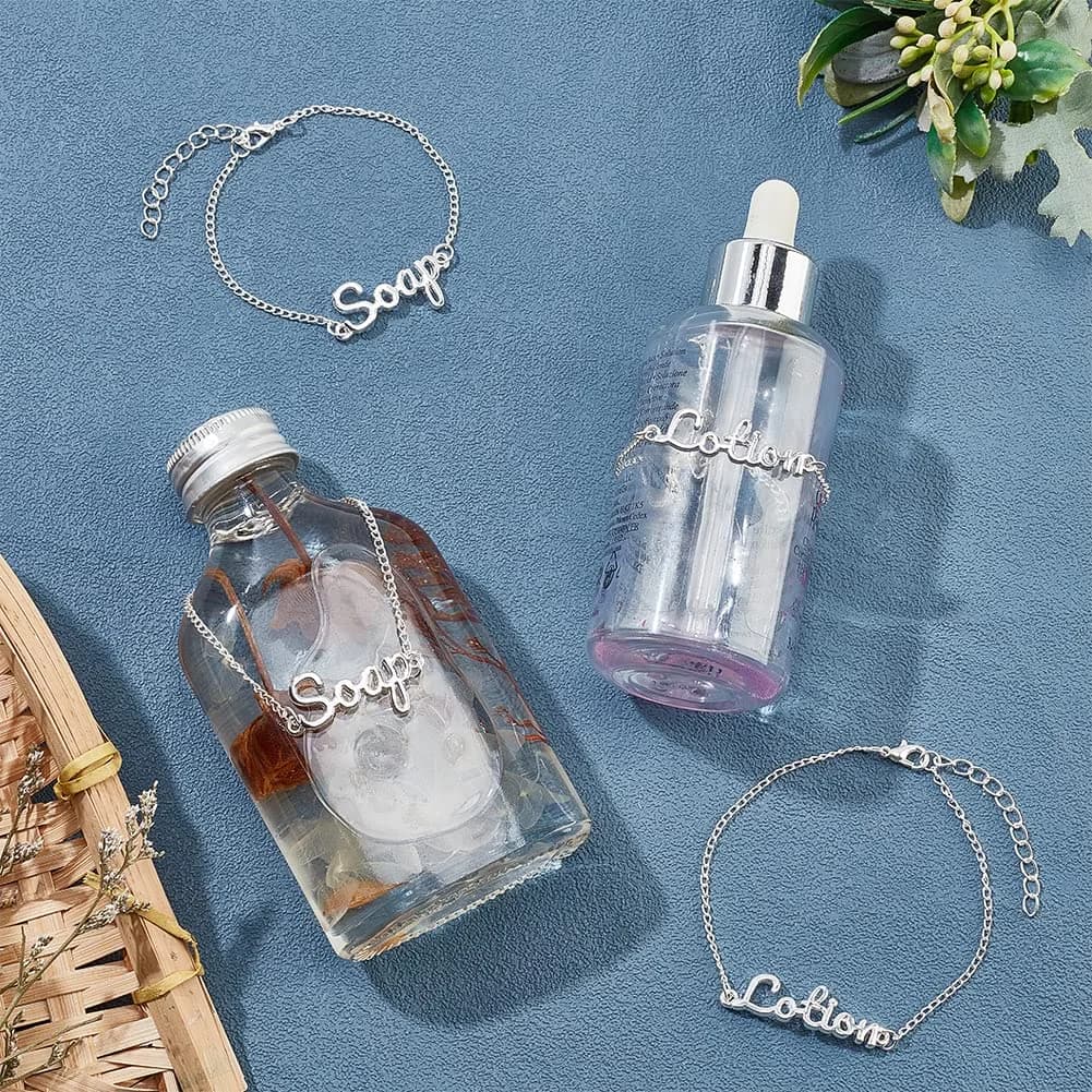 OLYCRAFT Silver 8Pcs Alloy Bottle Tags | Unique Handwritten Letter Design - view 5