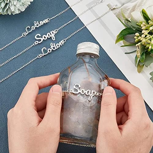 OLYCRAFT Silver 8Pcs Alloy Bottle Tags | Unique Handwritten Letter Design thumbnail 3