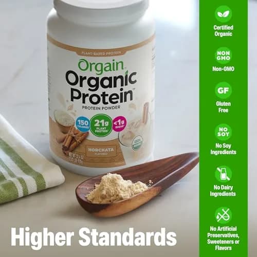 Orgain Organic Vegan Protein Powder Horchata Flavor 2.03 lb (921g) | 21g Protein Per Serving, USDA Organic, Plant-Based thumbnail 4