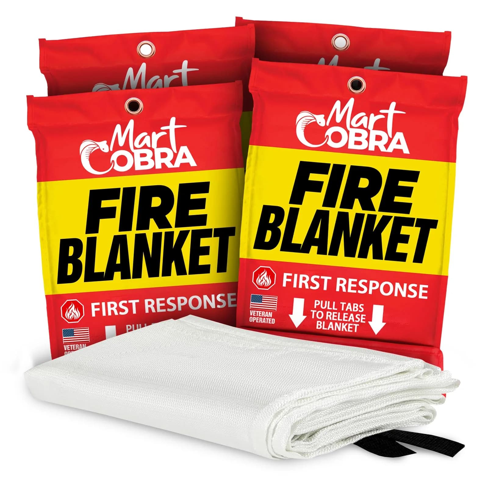 Mart Cobra Emergency Fire Blanket for Home & Kitchen 4-Pack Safety | Flame Retardant Fiberglass Blanket for Kitchen & Home Use