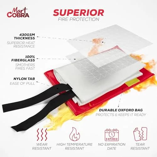 Mart Cobra Emergency Fire Blanket for Home & Kitchen 4-Pack Safety | Flame Retardant Fiberglass Blanket for Kitchen & Home Use thumbnail 5