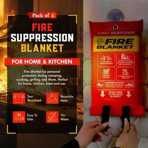 Mart Cobra Emergency Fire Blanket for Home & Kitchen 4-Pack Safety | Flame Retardant Fiberglass Blanket for Kitchen & Home Use thumbnail 3