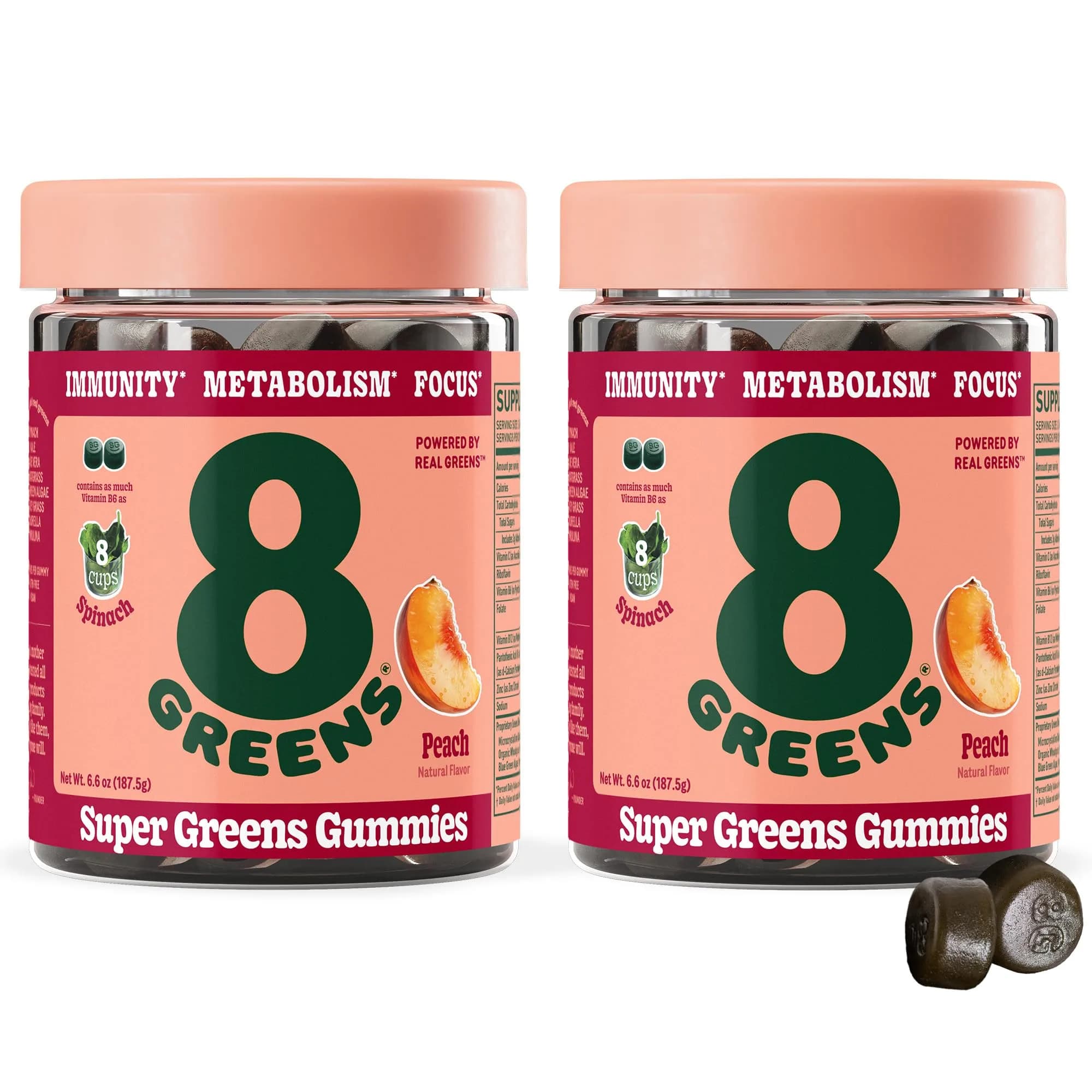 8G Daily Greens Gummies Peach 100 Count | Supports Metabolism & Immunity