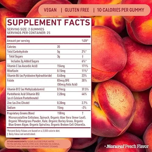 8G Daily Greens Gummies Peach 100 Count | Supports Metabolism & Immunity thumbnail 5