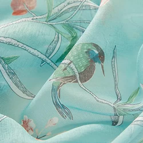 XTMYI Turquoise Aqua Blue Coastal Sheer Curtains 168cm x 213cm (52"W x 84"L) | Botanical Floral Printed Grandmillennial Home Decor Summer Window Panel thumbnail 4