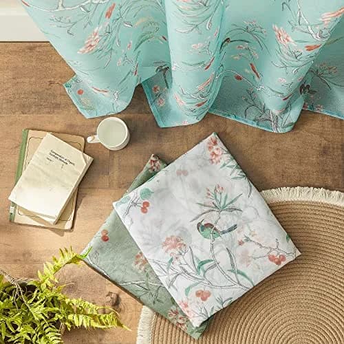 XTMYI Turquoise Aqua Blue Coastal Sheer Curtains 168cm x 213cm (52"W x 84"L) | Botanical Floral Printed Grandmillennial Home Decor Summer Window Panel thumbnail 5