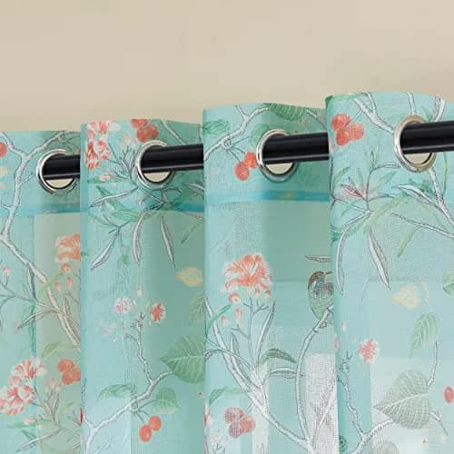 XTMYI Turquoise Aqua Blue Coastal Sheer Curtains 168cm x 213cm (52"W x 84"L) | Botanical Floral Printed Grandmillennial Home Decor Summer Window Panel thumbnail 6