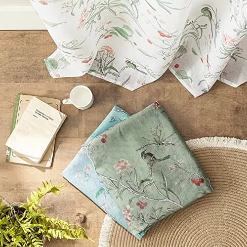 XTMYI White Sheer Floral Curtains 84 Inches Long (213 cm) | Vintage Floral Bird Cottage Core Design, 2 Panels thumbnail 6