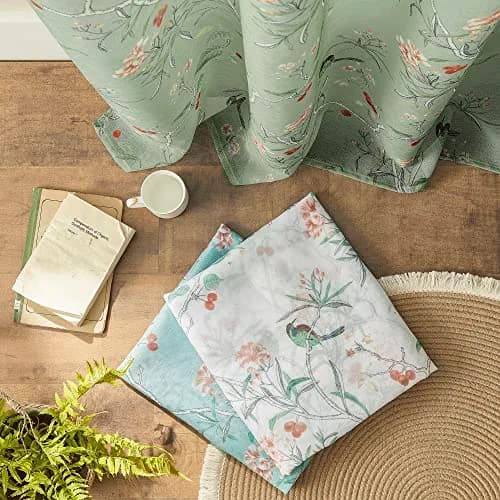 XTMYI Sage Green Floral Curtains 213 cm (84 Inches) Long | French Country Bird Botanical Pattern Voile Panels Set thumbnail 6