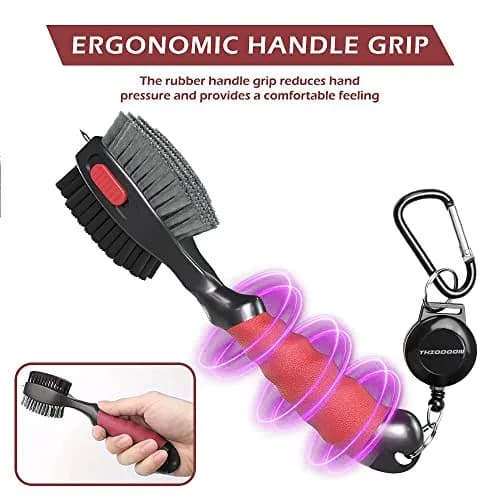 THIODOON 2 Pack Golf Club Brush and Groove Cleaner with Magnetic Keychain | Oversized Brush Head & Retractable Spike (2pcs Black Red) thumbnail 5