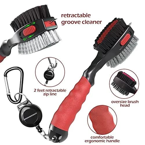 THIODOON 2 Pack Golf Club Brush and Groove Cleaner with Magnetic Keychain | Oversized Brush Head & Retractable Spike (2pcs Black Red) thumbnail 3