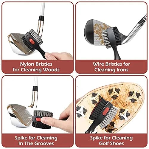 THIODOON 2 Pack Golf Club Brush and Groove Cleaner with Magnetic Keychain | Oversized Brush Head & Retractable Spike (2pcs Black Red) thumbnail 4