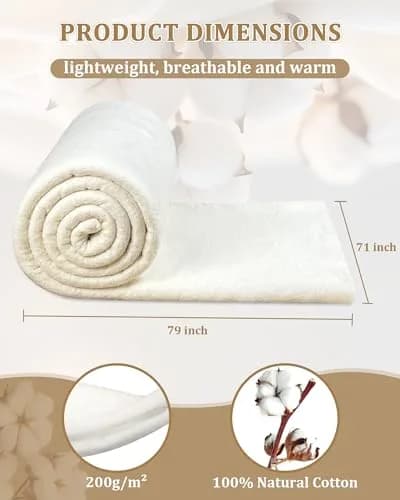 PLANTIONAL Natural Cotton Quilt Batting 71x79 Inch (180x200 cm) | Soft, Breathable, Tear-Resistant for Quilts & Crafts thumbnail 2