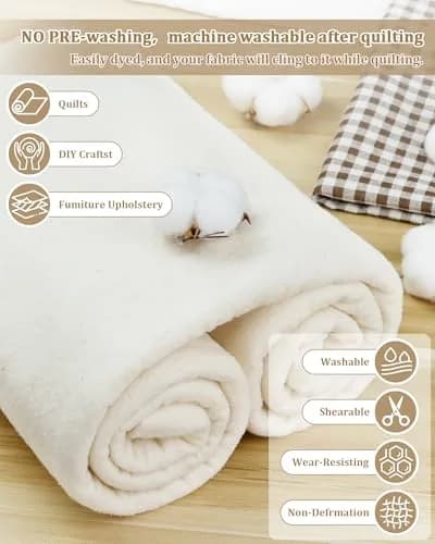 PLANTIONAL Natural Cotton Quilt Batting 79x91 Inch (200cm x 231cm) | Soft, Warm, Tear-Resistant Fabric for Quilts thumbnail 4