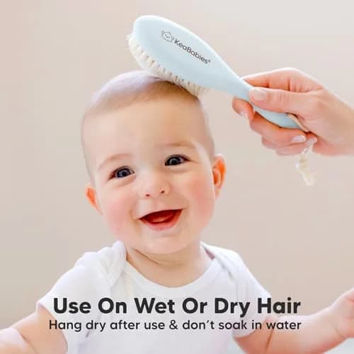 KeaBabies Wooden Baby Hair Brush for Toddler, Infant Cradle Cap | Gentle Goat Hair Bristles (7.25" x 2") thumbnail 6