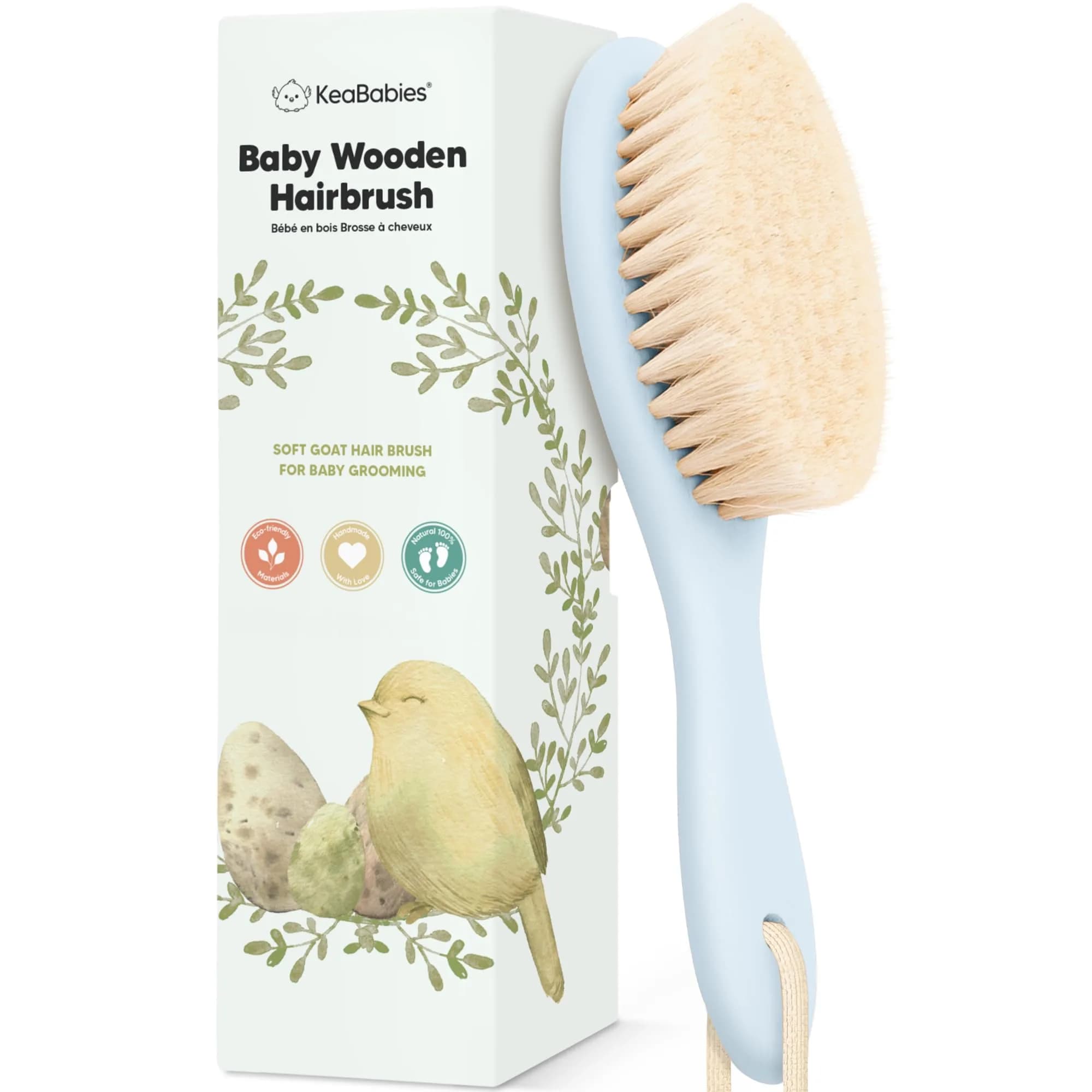 KeaBabies Wooden Baby Hair Brush for Toddler, Infant Cradle Cap | Gentle Goat Hair Bristles (7.25" x 2")