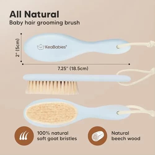 KeaBabies Wooden Baby Hair Brush for Toddler, Infant Cradle Cap | Gentle Goat Hair Bristles (7.25" x 2") thumbnail 2