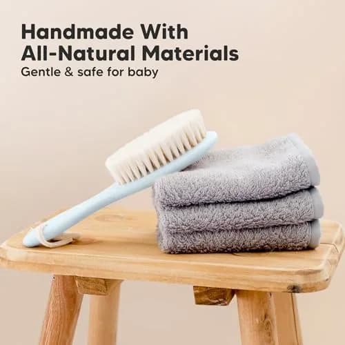KeaBabies Wooden Baby Hair Brush for Toddler, Infant Cradle Cap | Gentle Goat Hair Bristles (7.25" x 2") thumbnail 4