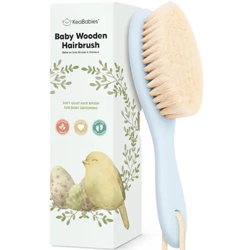 KeaBabies Wooden Baby Hair Brush for Toddler, Infant Cradle Cap | Gentle Goat Hair Bristles (7.25" x 2") - main product image