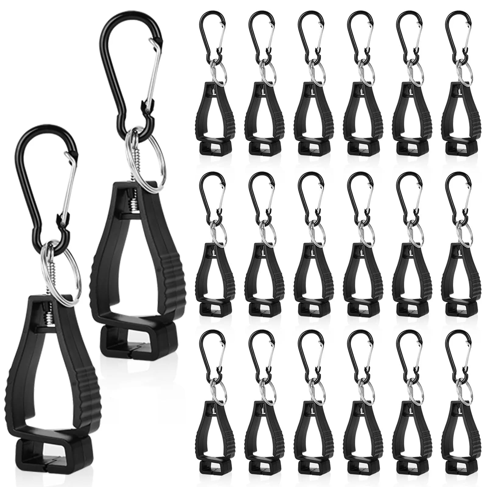 FVIEXE 20PCS Work Glove Clips with Metal Carabiner & Plastic Grip | 4 Colors — Black
