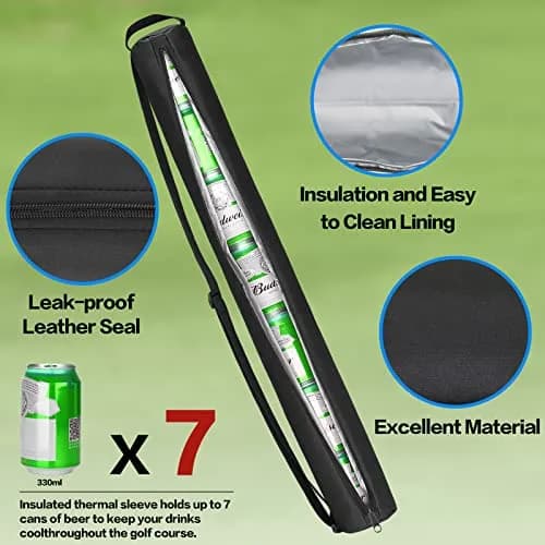 NATURAL STYLE Beer Sleeve for Golf Bag 7-Can Insulated Cooler BLACK | Waterproof & Portable (82*8 cm) thumbnail 3