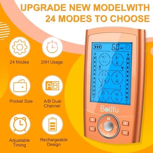 Belifu TENS EMS Unit 24 Modes Muscle Stimulator with 10 Pads, Rechargeable Pain Relief Massager | 20 Hours Use thumbnail 2