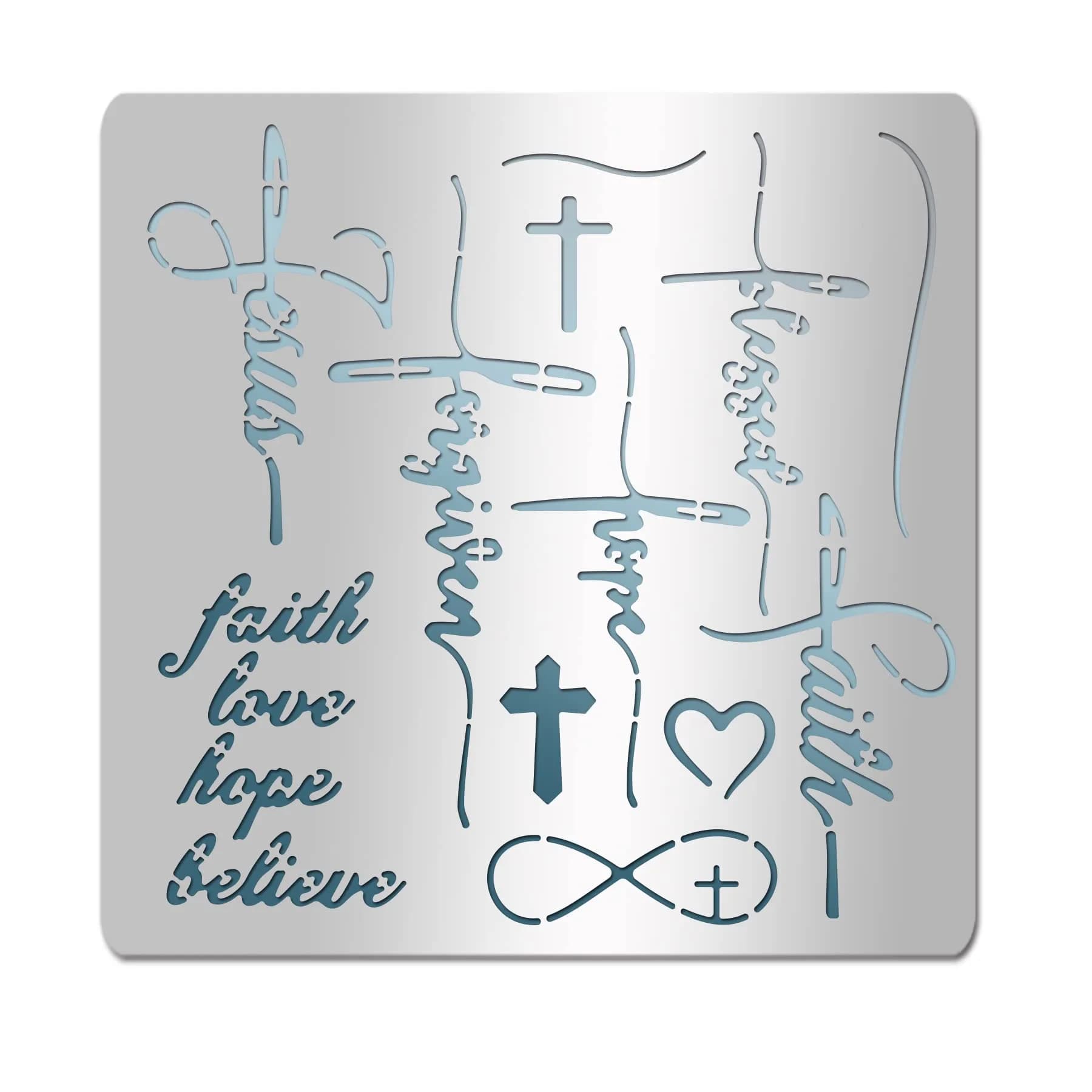 INFUNLY Words Metal Stencil 15.6 cm (6.15") | Reusable Stainless Steel Templates for Art & Crafts — Cross+words Metal Stencil