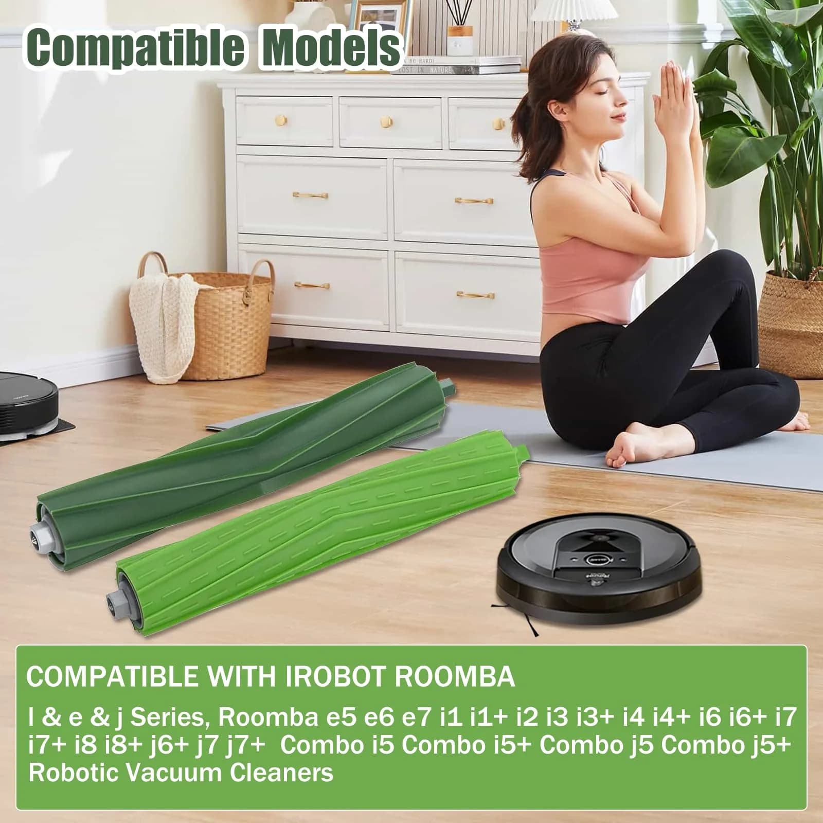 Detetap Replacement Roller Brushes for iRobot Roomba i&e&j Series (2-Pack, Green) | Compatible with i1, i3, i4, i6, i7, i8, j7, E5, E6 Models - view 2