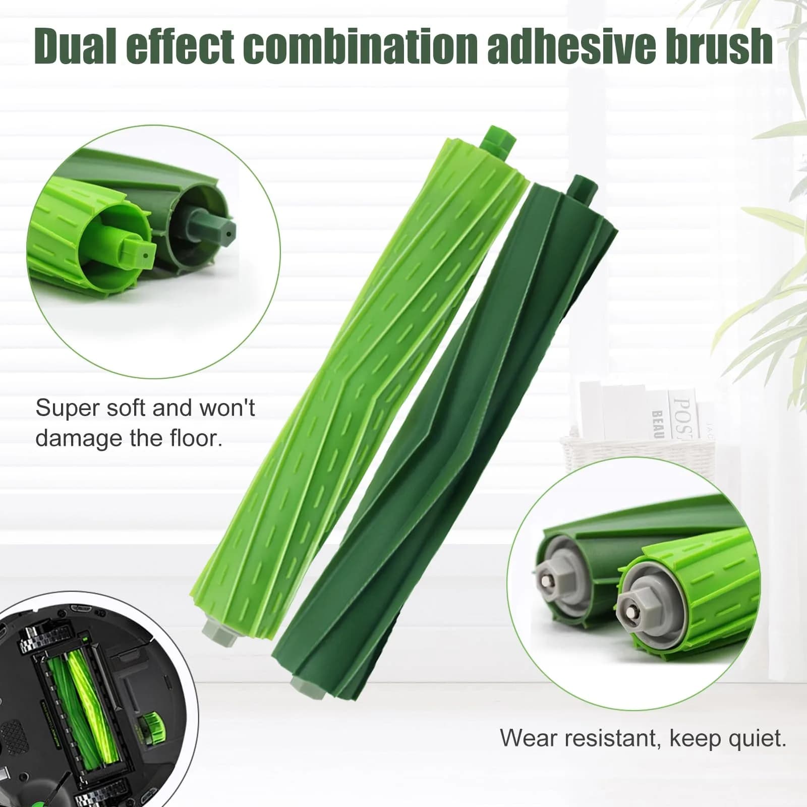 Detetap Replacement Roller Brushes for iRobot Roomba i&e&j Series (2-Pack, Green) | Compatible with i1, i3, i4, i6, i7, i8, j7, E5, E6 Models - view 3