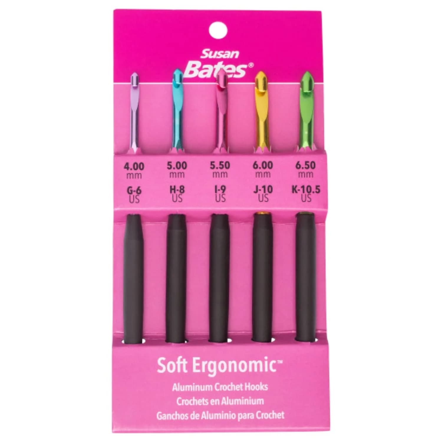 Susan Bates Silvalume Crochet Hook Set Sizes G6/4mm to K10.5/6.5mm | Ergonomic Aluminum Handles for Comfortable Crochet - main product image