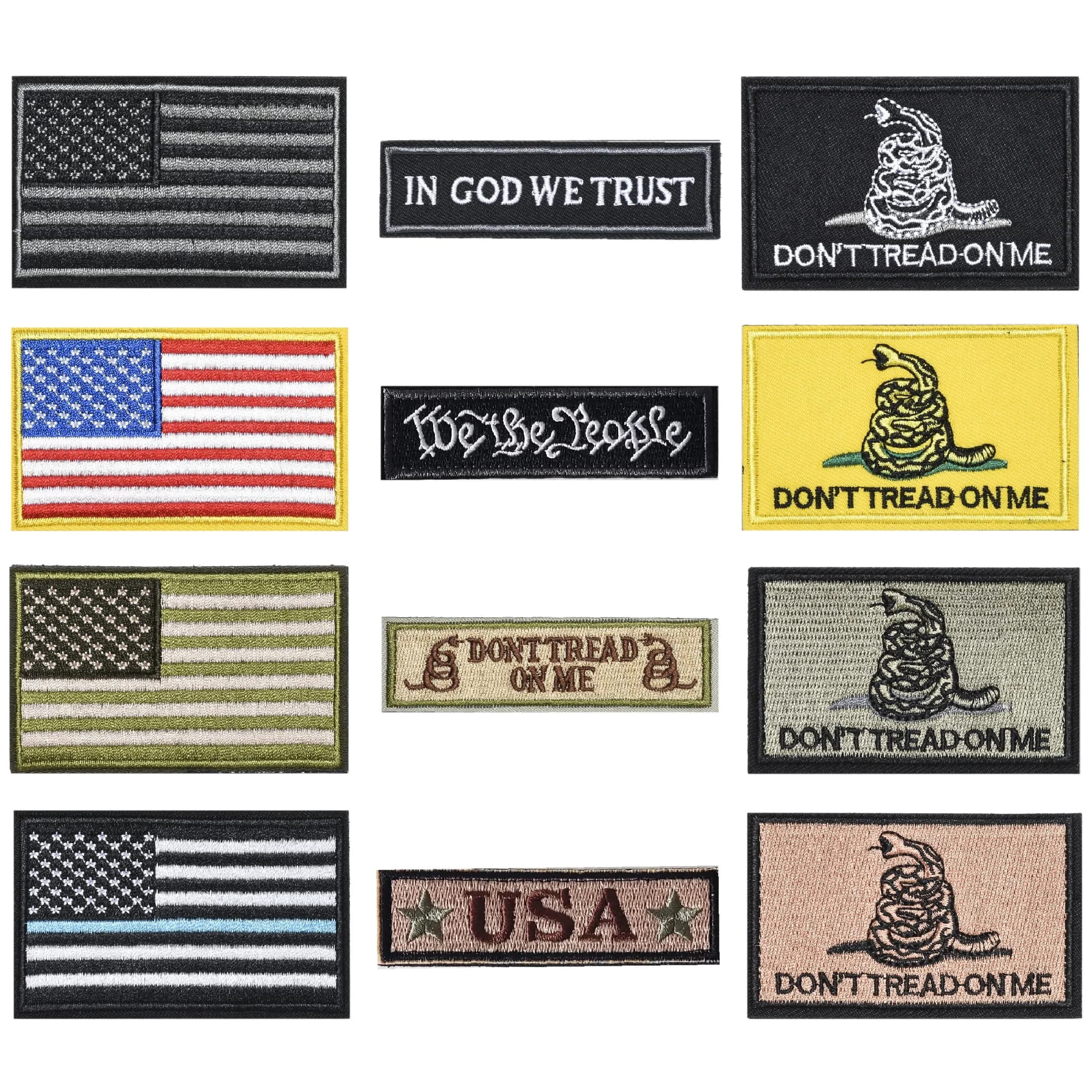 TXSN 12PCS American Flag Patches Bundle | Full Embroidery Loop & Hook Fasten (70-120 chars)