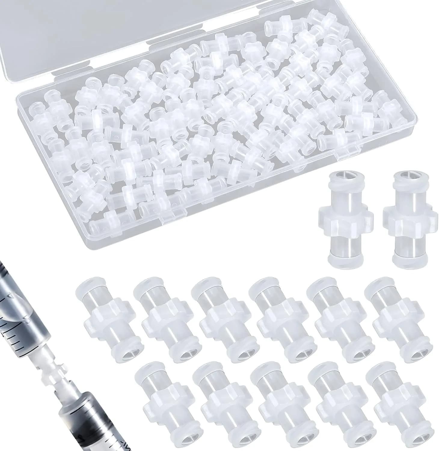 AIEX Syringe Adapter Kit 60pcs Transparent Polypropylene | Leak-Free Connection for Lab & Scientific Use