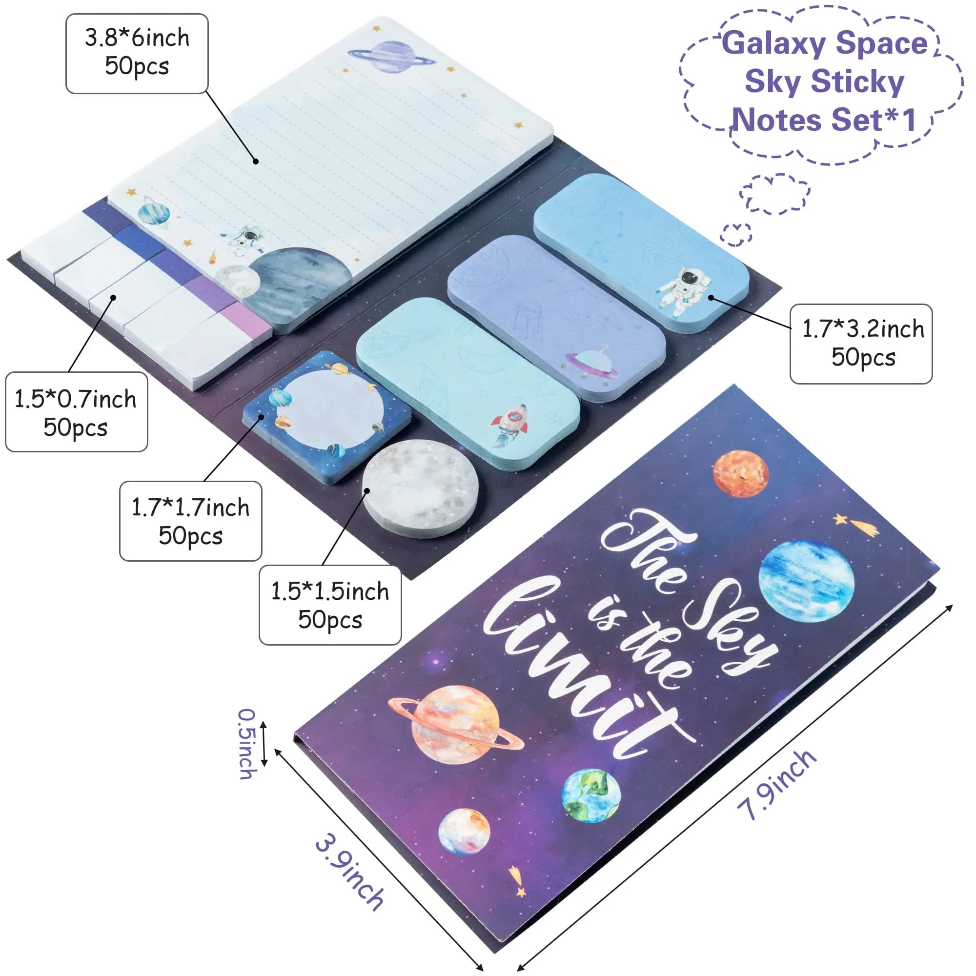 Xqumoi The Sky is The Limit Sticky Notes Set, 550 Sheets, Outer Space Galaxy Pattern, Small - view 2