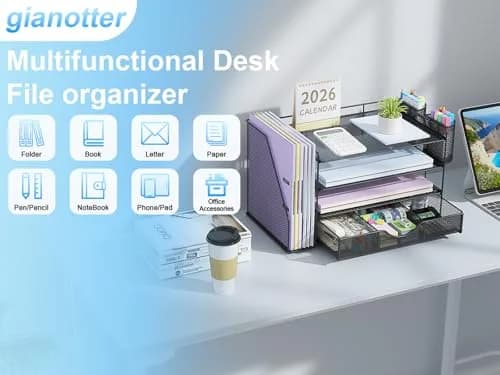 gianotter 4-Tier Desk Organizer with Drawer & Pen Holders | 34 cm (13.38 inches) Width thumbnail 4