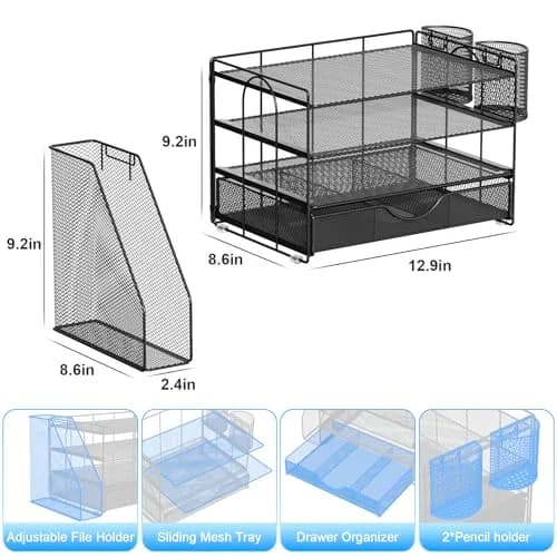 gianotter 4-Tier Desk Organizer with Drawer & Pen Holders | 34 cm (13.38 inches) Width thumbnail 5