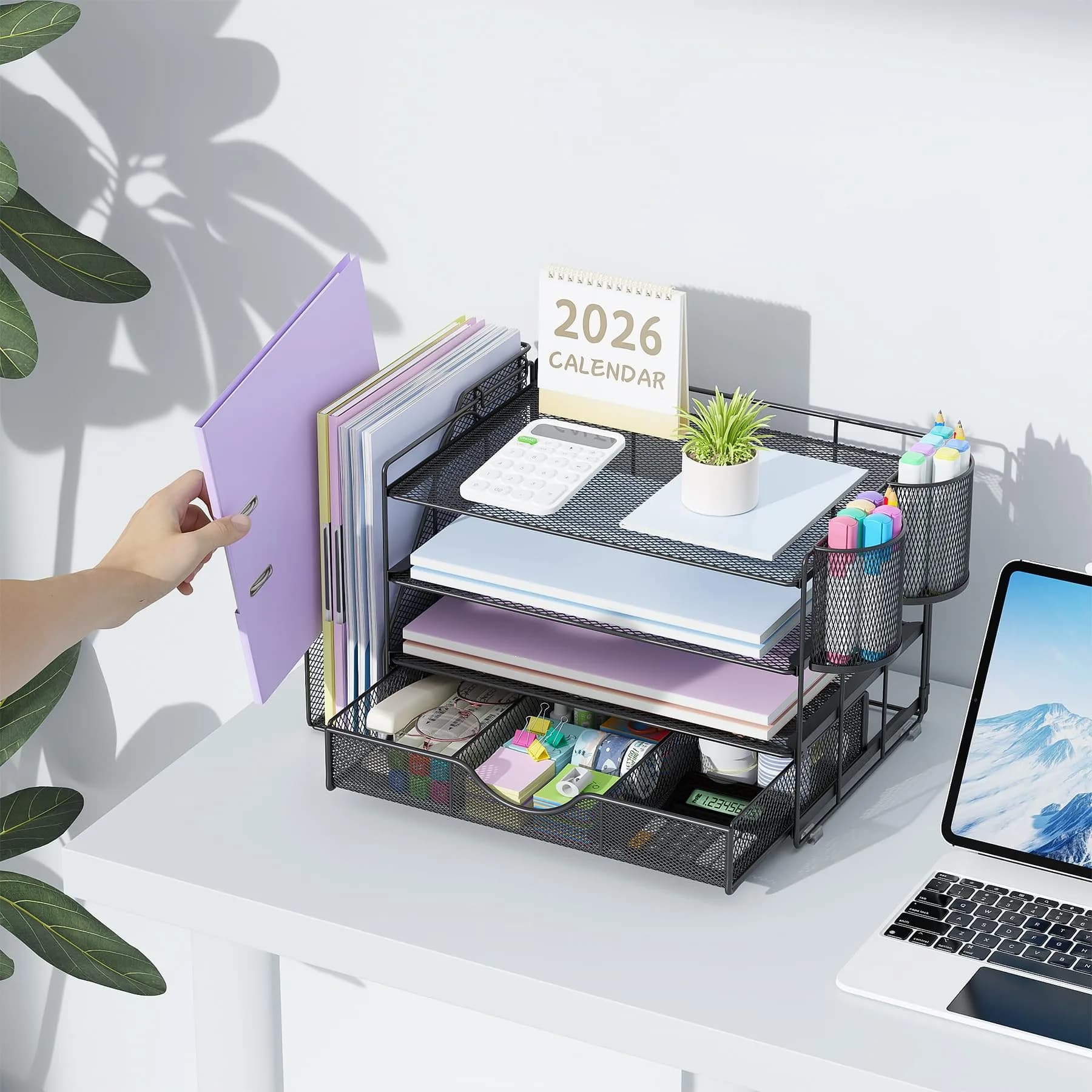 gianotter 4-Tier Desk Organizer with Drawer & Pen Holders | 34 cm (13.38 inches) Width - view 6