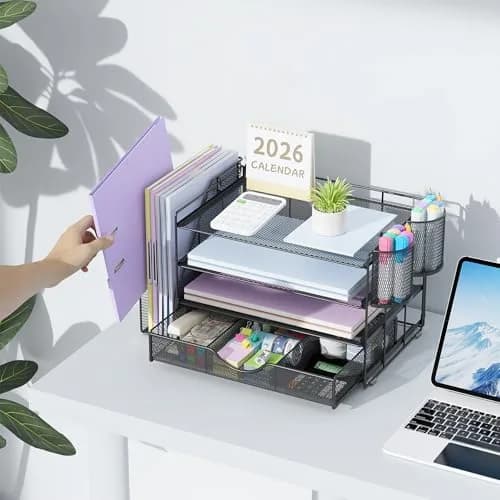 gianotter 4-Tier Desk Organizer with Drawer & Pen Holders | 34 cm (13.38 inches) Width thumbnail 6