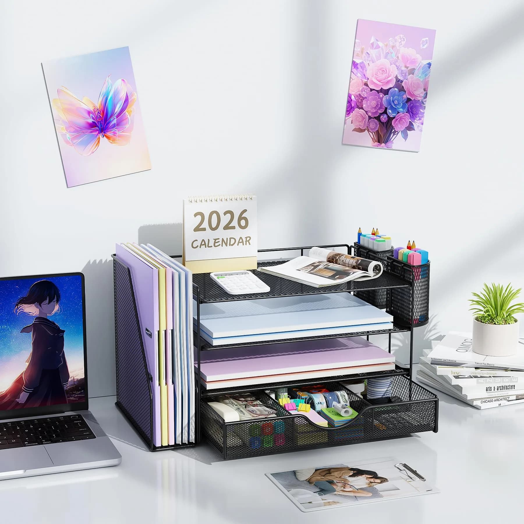 gianotter 4-Tier Desk Organizer with Drawer & Pen Holders | 34 cm (13.38 inches) Width - view 7