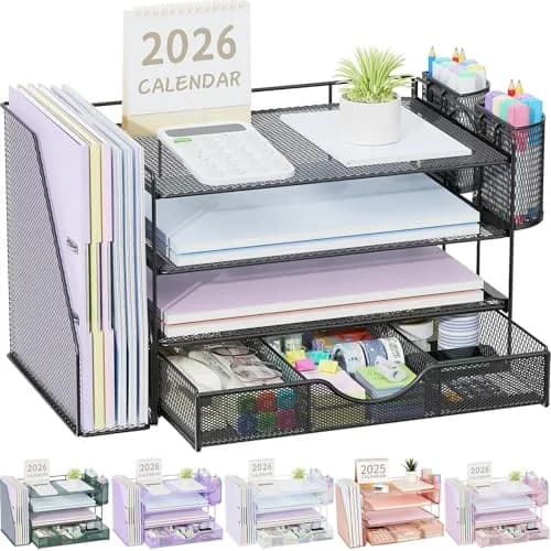 gianotter 4-Tier Desk Organizer with Drawer & Pen Holders | 34 cm (13.38 inches) Width thumbnail 1