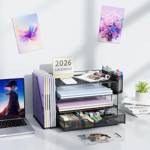 gianotter 4-Tier Desk Organizer with Drawer & Pen Holders | 34 cm (13.38 inches) Width thumbnail 7
