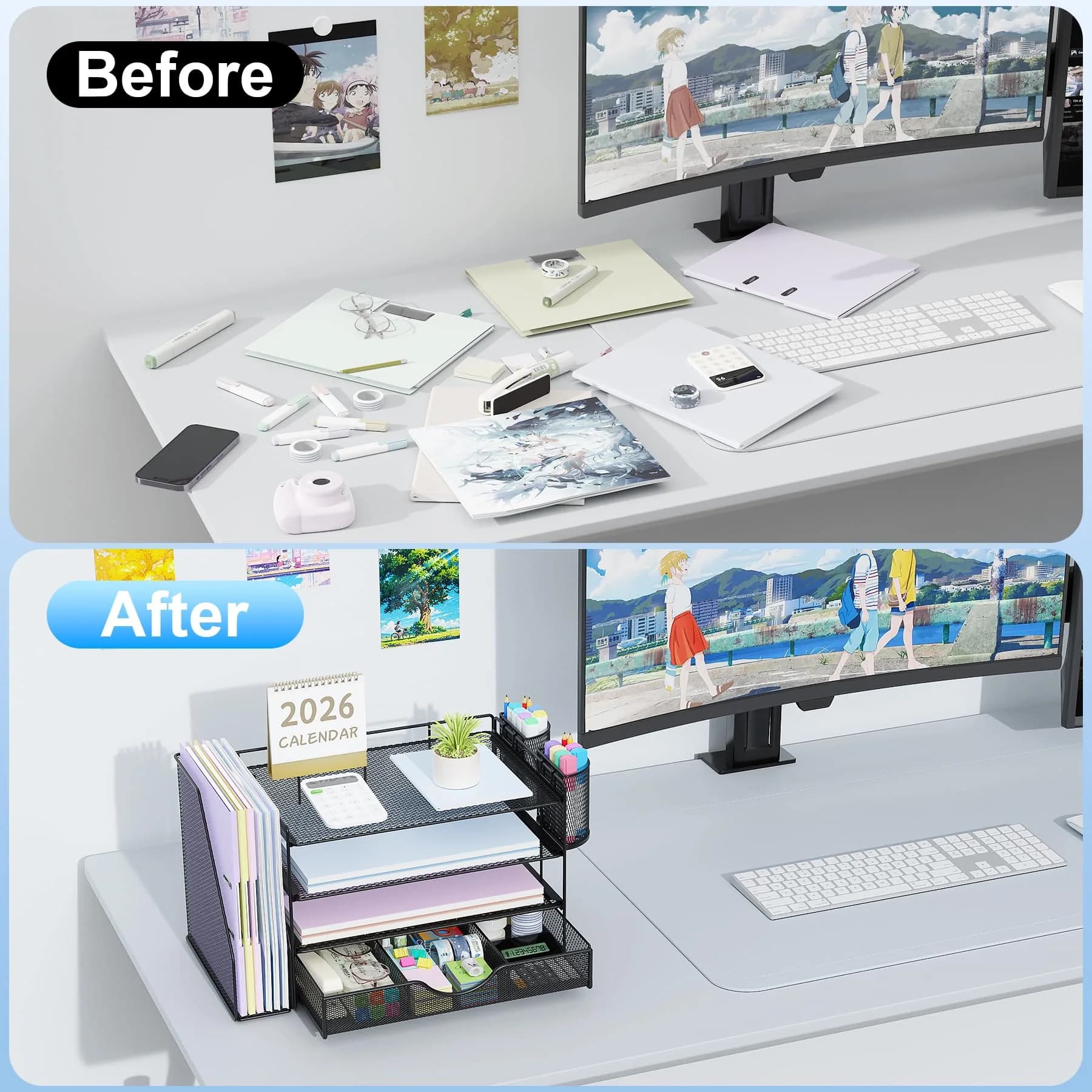 gianotter 4-Tier Desk Organizer with Drawers & File Holders - Black | Workspace Accessories for Office Supplies - view 2