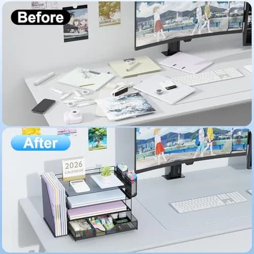 gianotter 4-Tier Desk Organizer with Drawer & Pen Holders | 34 cm (13.38 inches) Width thumbnail 2