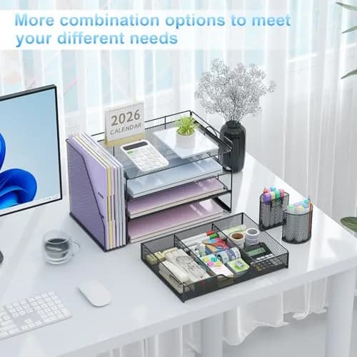 gianotter 4-Tier Desk Organizer with Drawer & Pen Holders | 34 cm (13.38 inches) Width thumbnail 3