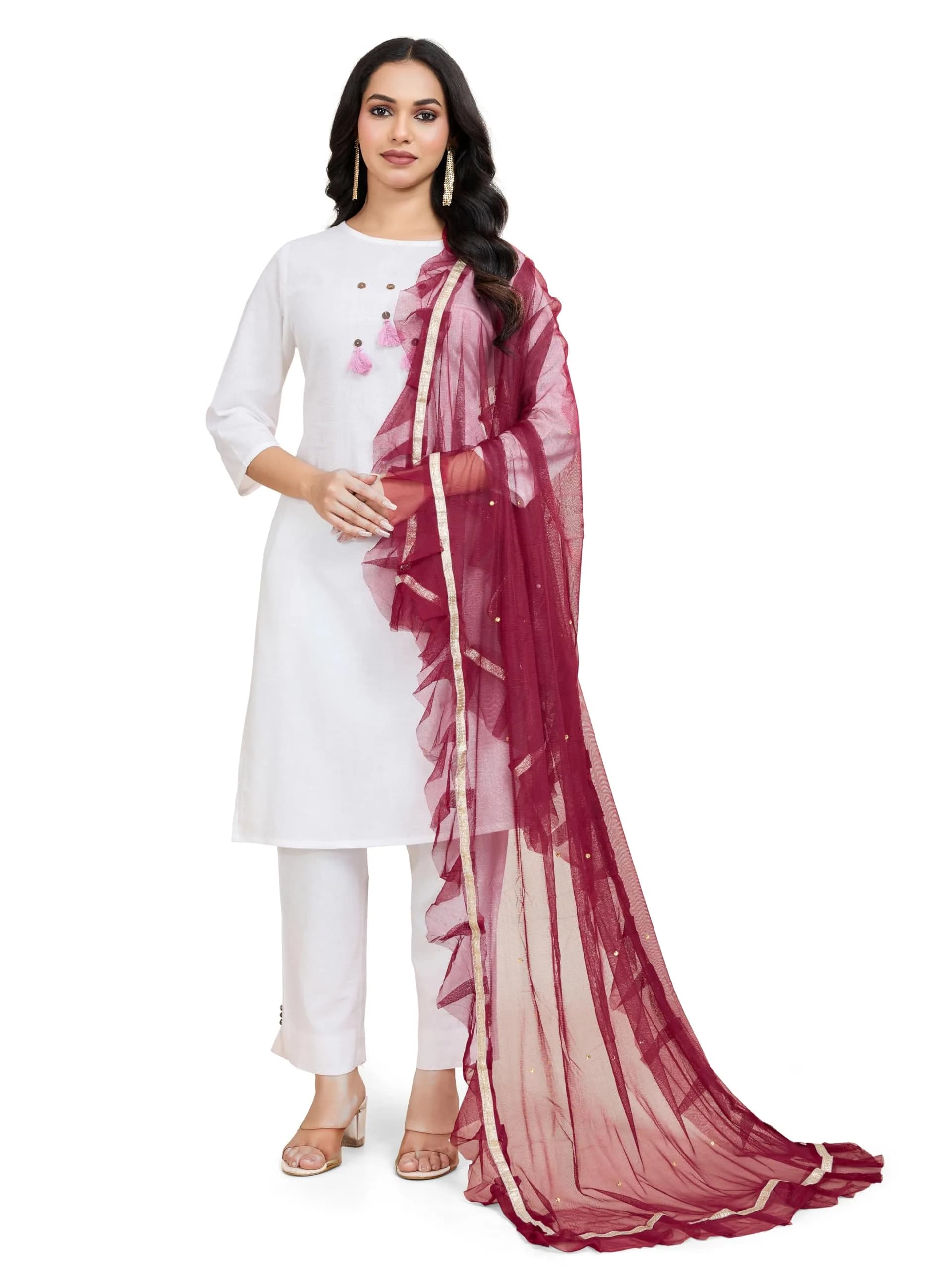 Weavers Villa Women’s Net Embellished Dupatta Chunni 225cm (88.58in) | Festive Wear Elegance - main product image